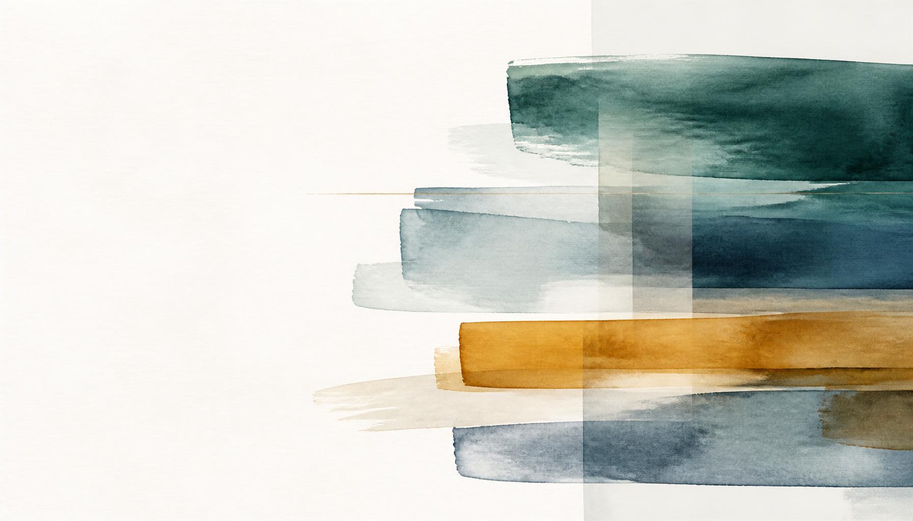 Abstract watercolor bands in teal, slate blue, and amber
