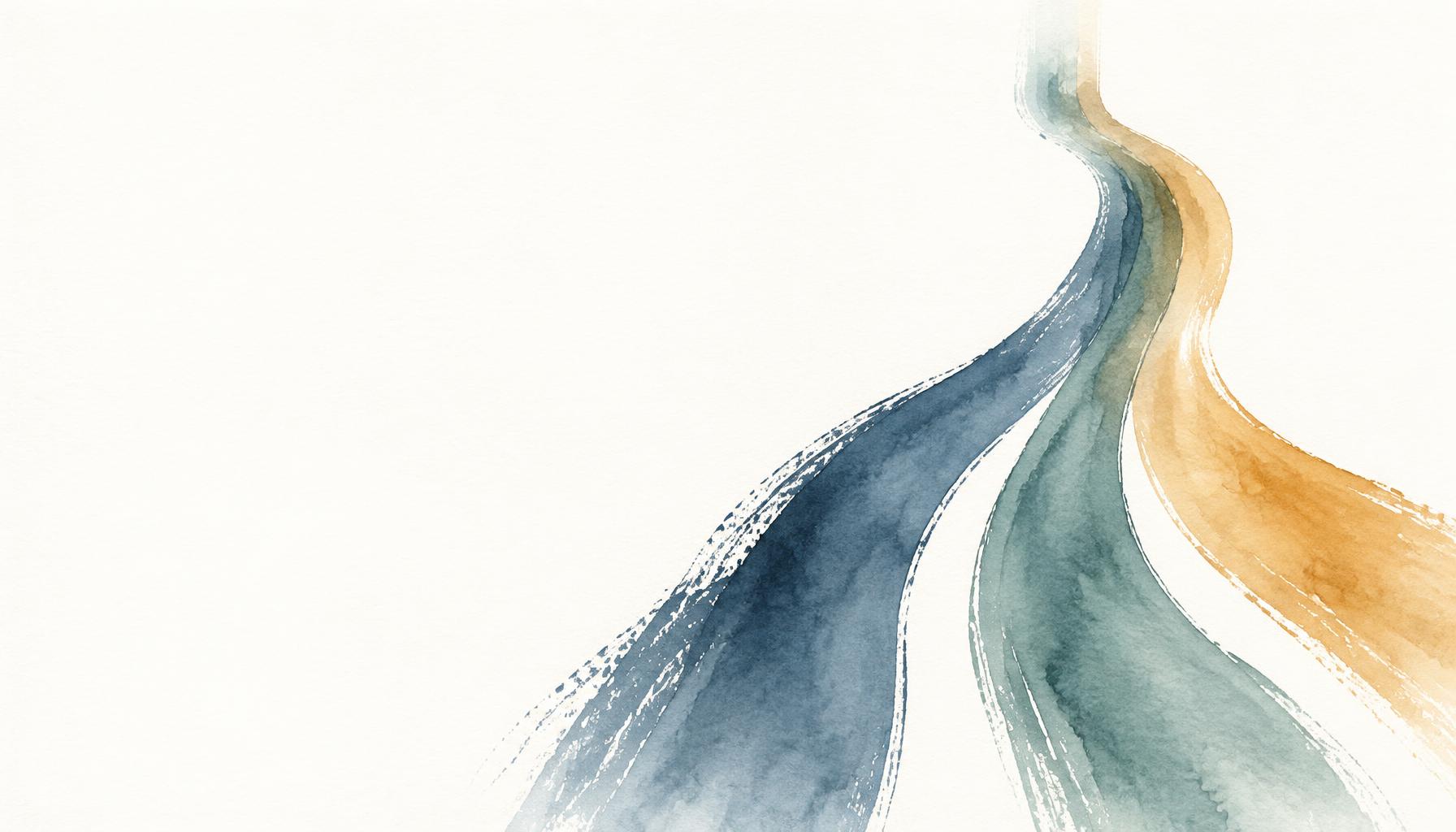 Three watercolor paths in teal, slate blue, and amber converging into a clear way forward